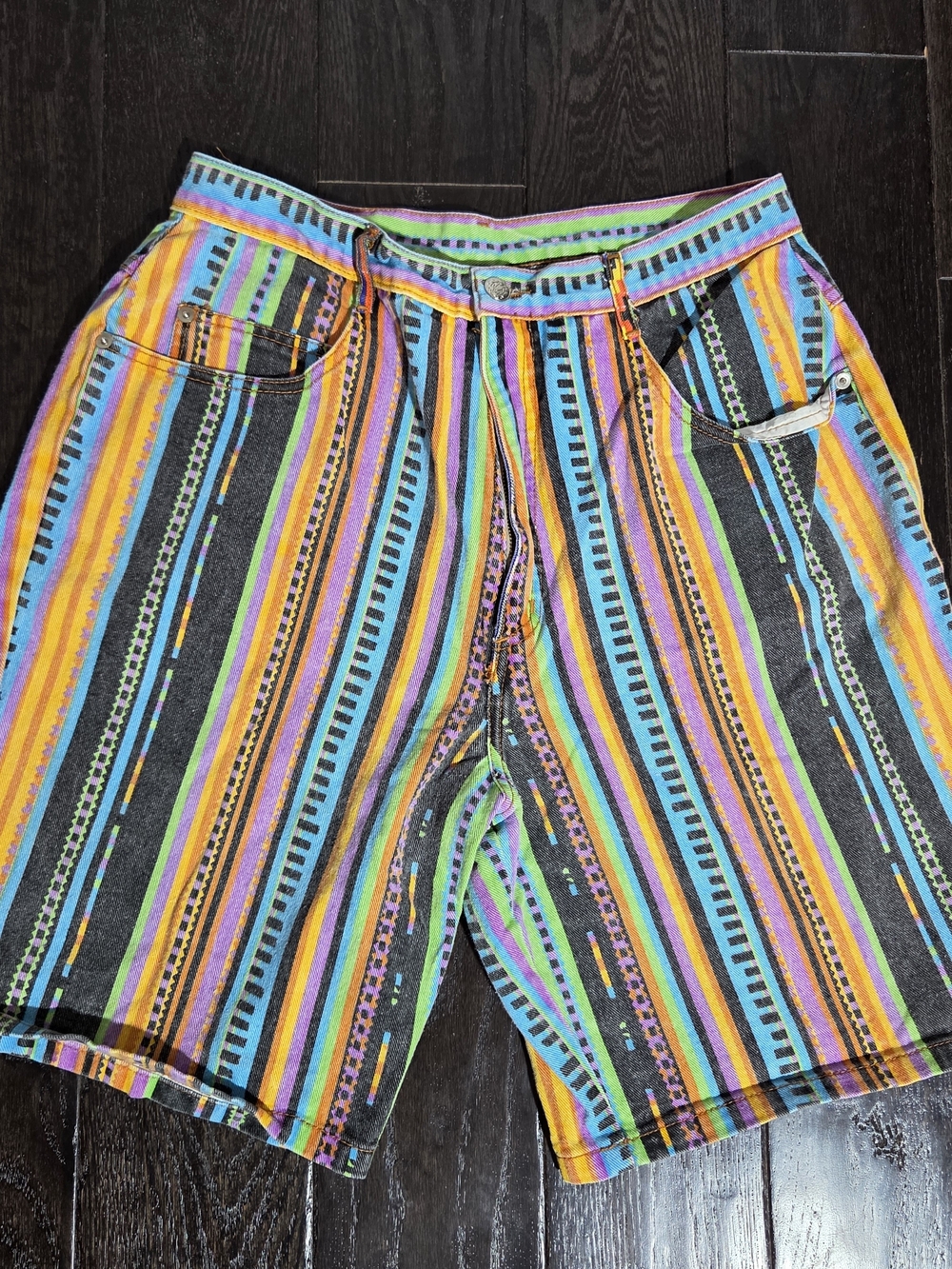 Steel Jeans Women High Rise  Striped Vintage Mom Shorts Size 32/18W